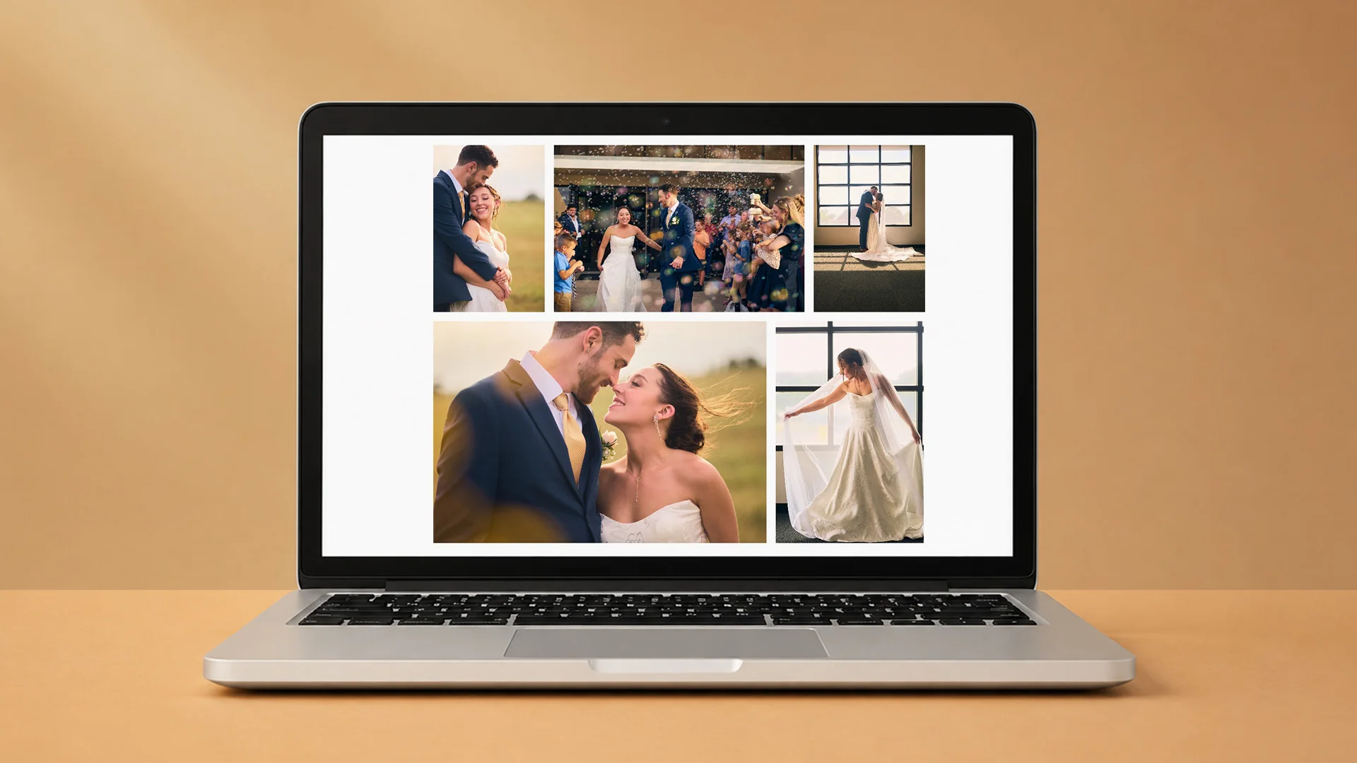Laptop showing a wedding photo collage made with Smart Collage Free